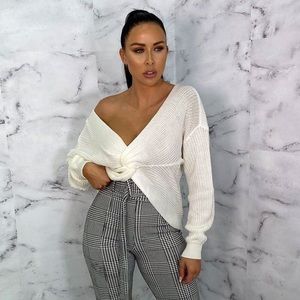 Cream Front Wrap Knitted Jumper